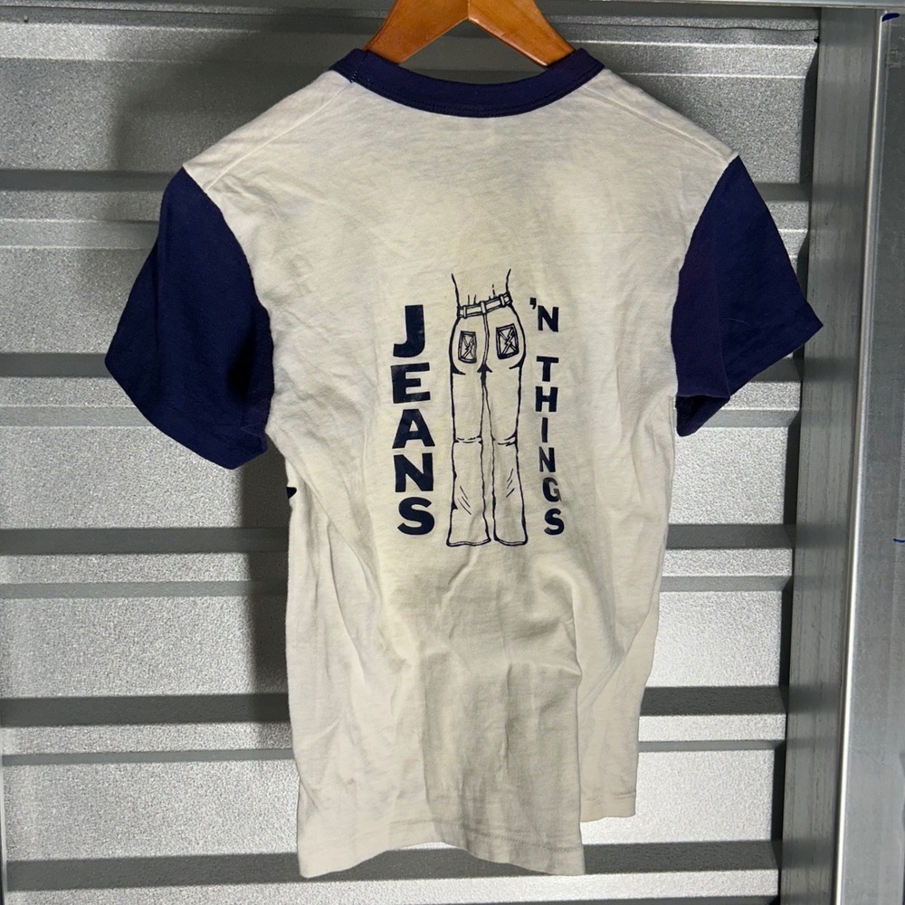 VINTAGE 70's Hanes Ringer Tee Mens S White Jeans N Things Retro